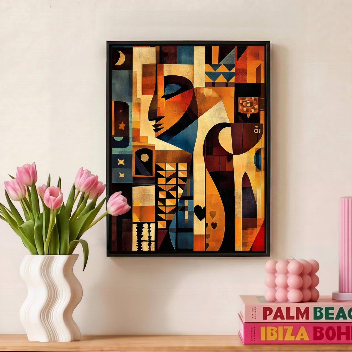 LEINWAND Bilder mit Rahmen - Figuren - Abstrakt - Symbole - 30x40 - Terracotta, Textil (30/40cm) - MuchoWow