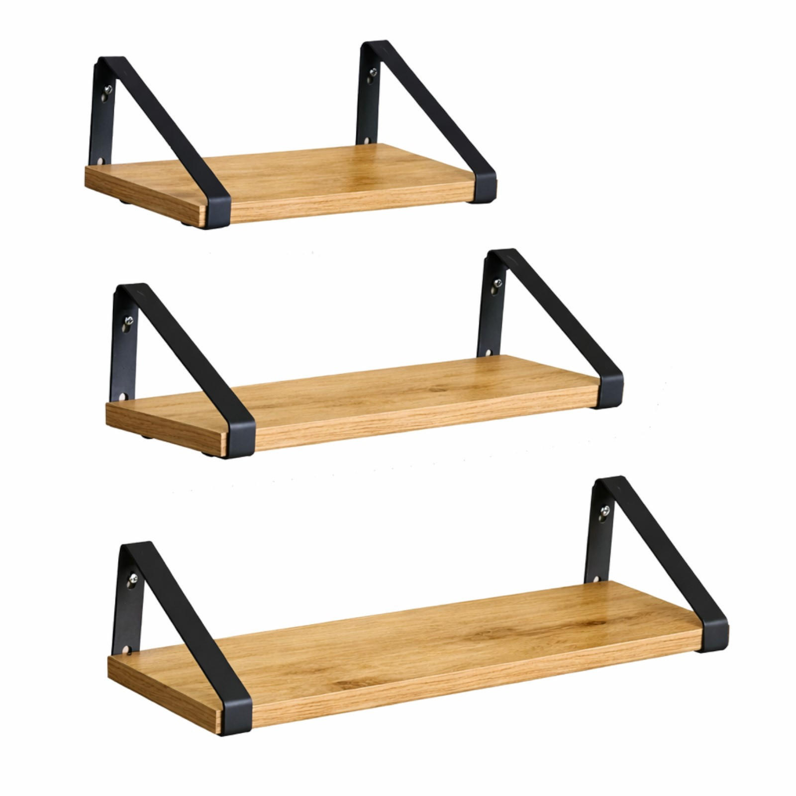 WANDREGAL Holzoptik Metall Eichefarben Schwarz SET 3 STK 40x12x11 cm 35x12x11 cm 30x12x11 cm - Eichefarben/Schwarz, Holzwerkstoff/Metall (12/11/40cm) - Begryf