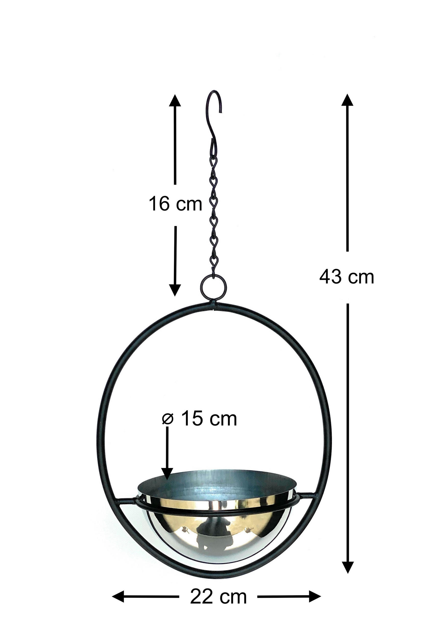 BLUMENAMPEL mit Topf Silber Metall Wand 43 cm 96087 S - Schwarz, Metall (15/7.5/15cm) - DanDiBo