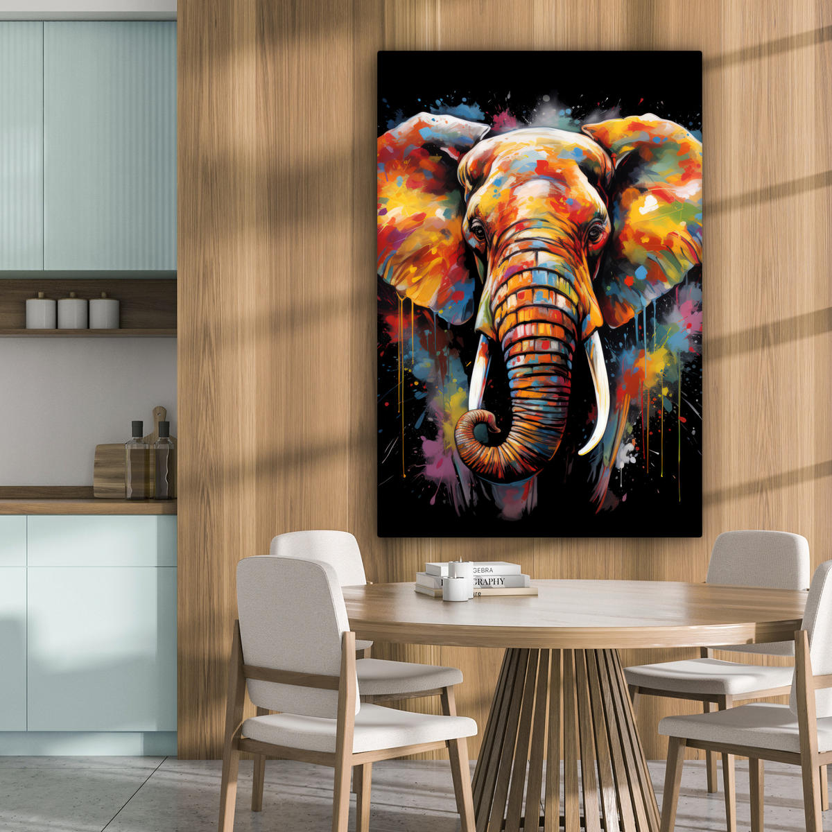 LEINWANDBILD Elefant - Graffiti - Schwarz - Tiere - Farben 80x120 cm - Schwarz, Textil (80/120cm) - MuchoWow