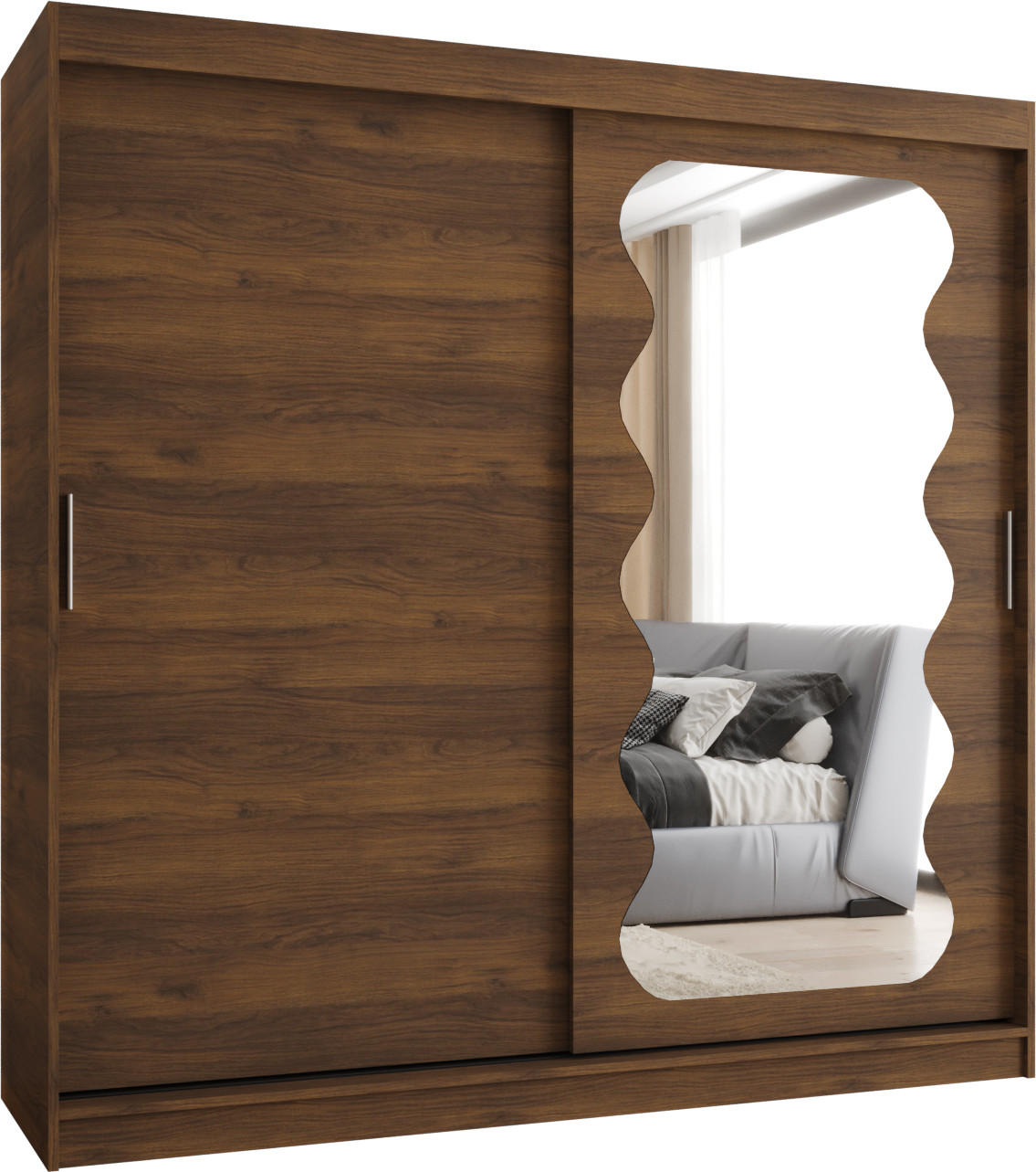 SCHIEBETÜRENSCHRANK mit Spiegel LUCY 200/200/62 2-türig - Silberfarben/Walnussfarben, Holz (200/62/200cm) - MÖBEL KRYSPOL