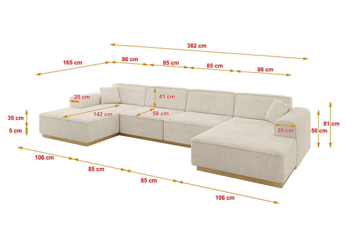 WOHNLANDSCHAFT IREA-U2-v2 - 382x165x81 cm Beige - Beige, Holzwerkstoff/Textil (382/81/165cm) - ALTDECOR