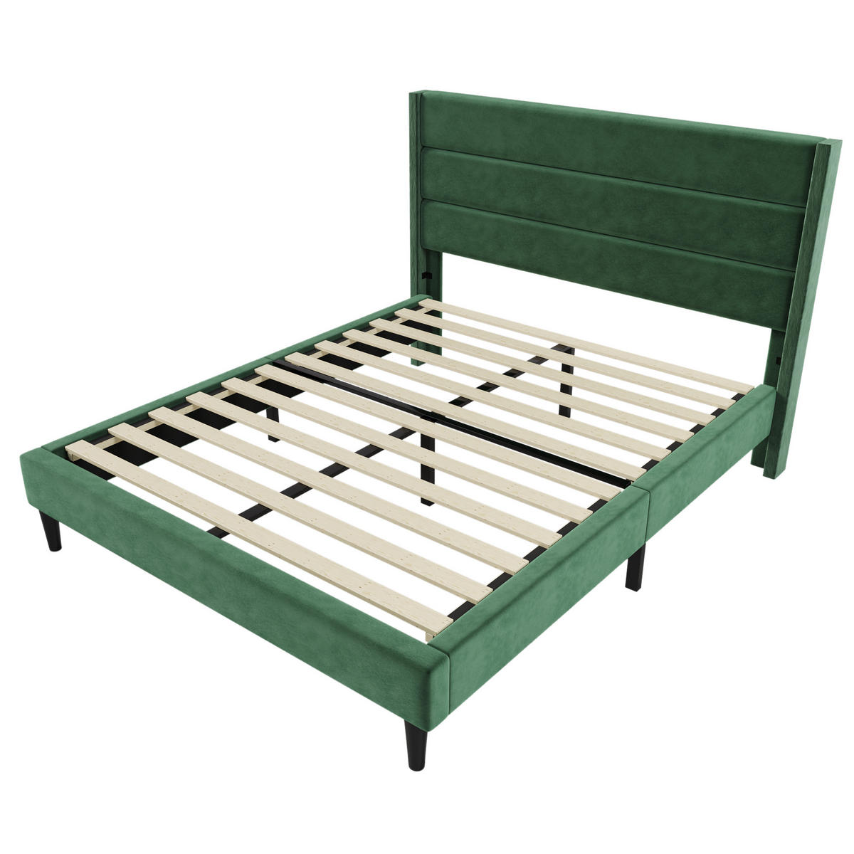 POLSTERBETT 140/200 cm Dunkelgrün mit gepolstertem Kopfteil und Lattenrost - Grün, Textil (140/200cm) - OKWISH