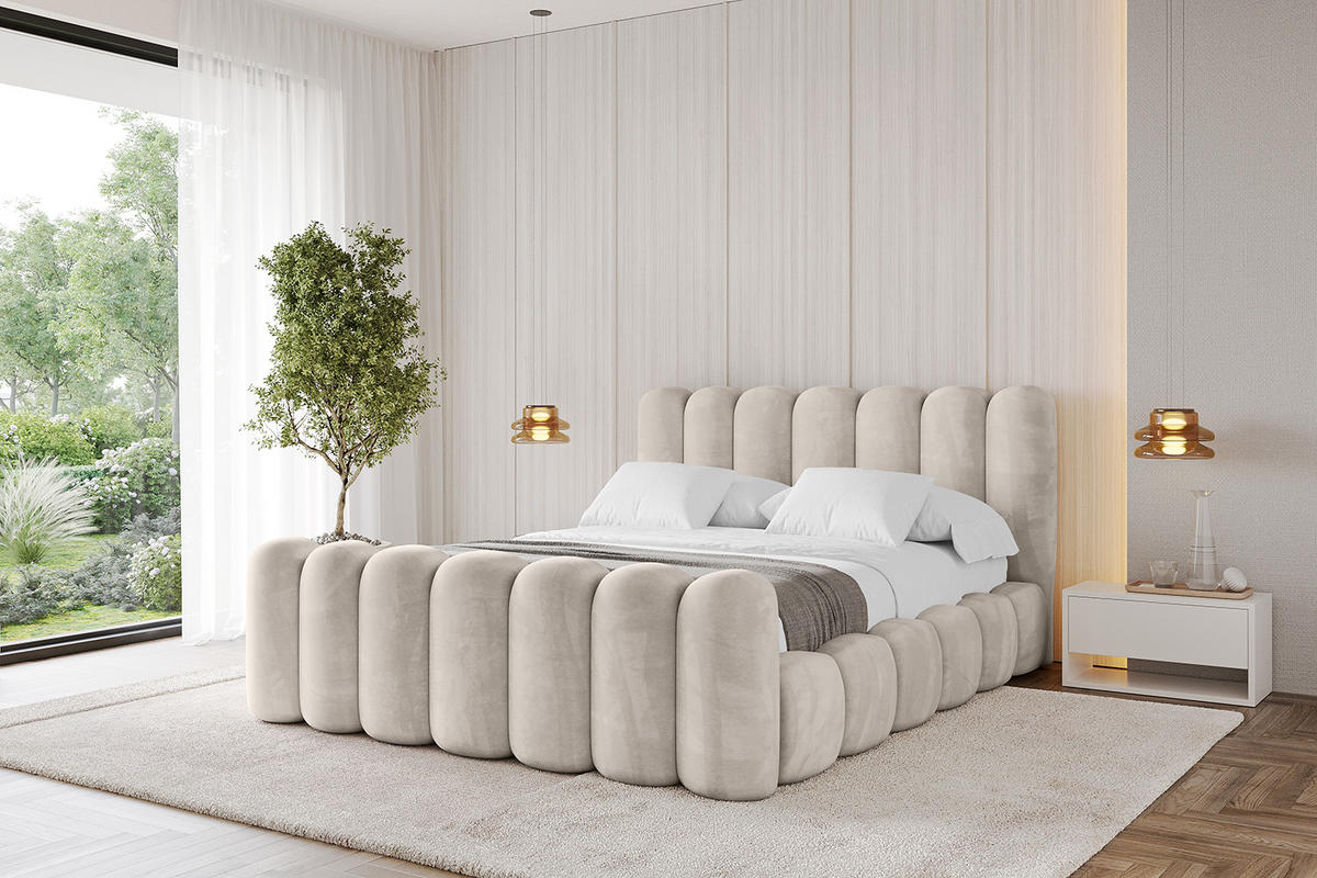 POLSTERBETT mit Bettkasten, Fußteil und Lattenrost, Boxbett ohne Matratze - SENA-Z 180x200 Beige - Beige, Holzwerkstoff/Textil (180/200cm) - ALTDECOR