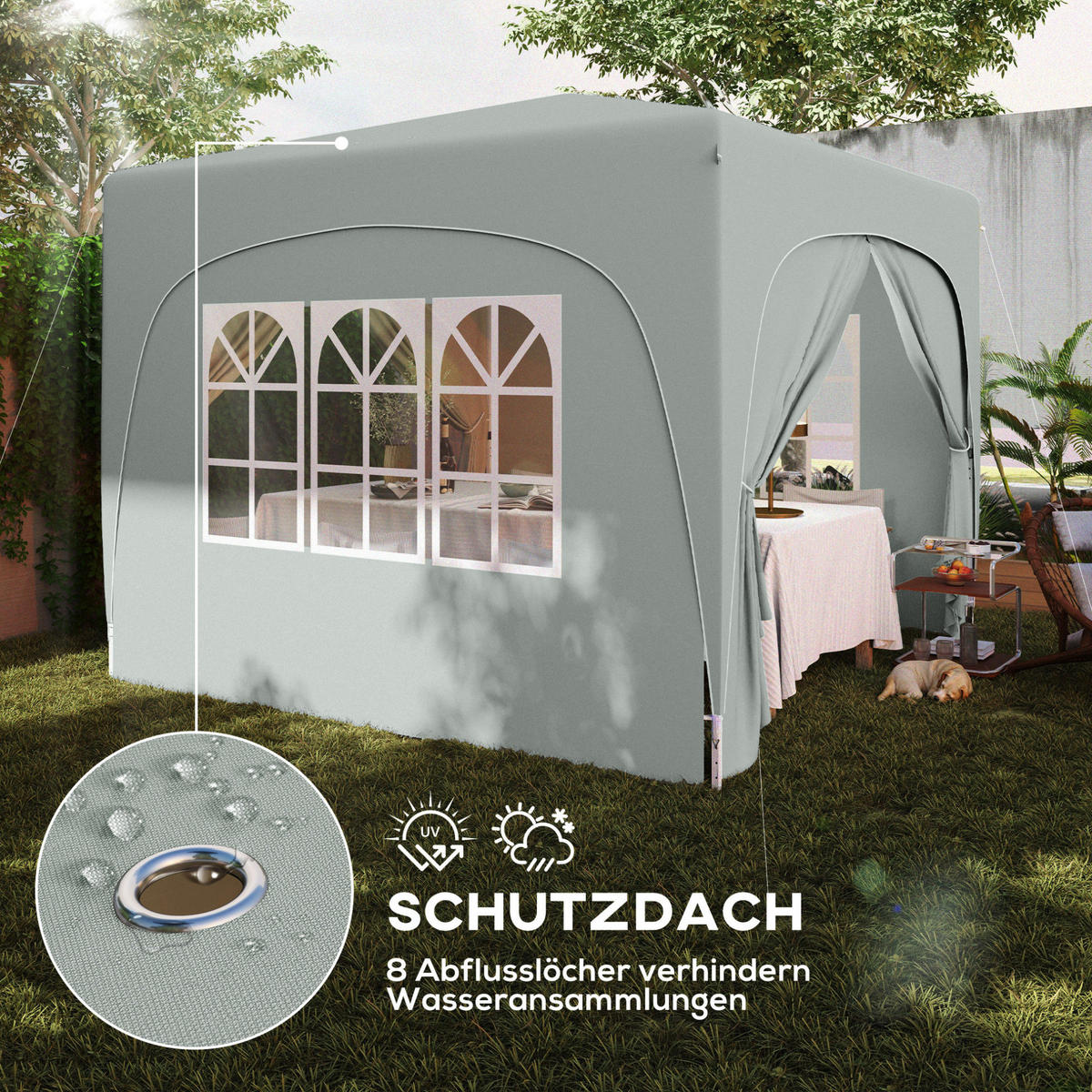 FALTPAVILLON 300/300/273 cm höhenverstellbar mit 4 Seitenteilen und UV-Schutz 50+, aus Polyester, Hellgrau - Hellgrau, Textil (300/273/300cm) - Redom