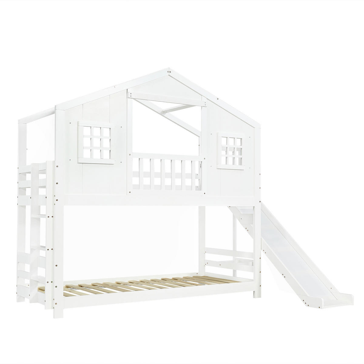 ETAGENBETT Mit Kinderrutsche Weiß 90x200cm - Weiß, Holz (90/200cm) - ComfortXL