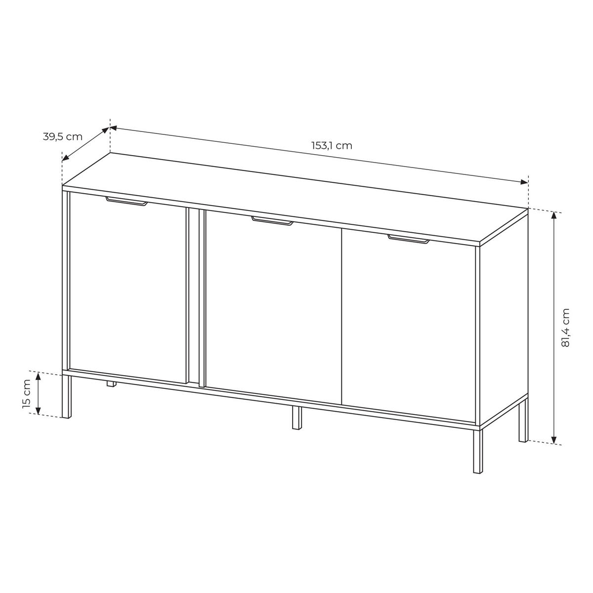 SIDEBOARD LORENZO 153/81/40 cm mit 3 Türen Anthrazit - Anthrazit, Holzwerkstoff (153/81/40cm) - MASSENO