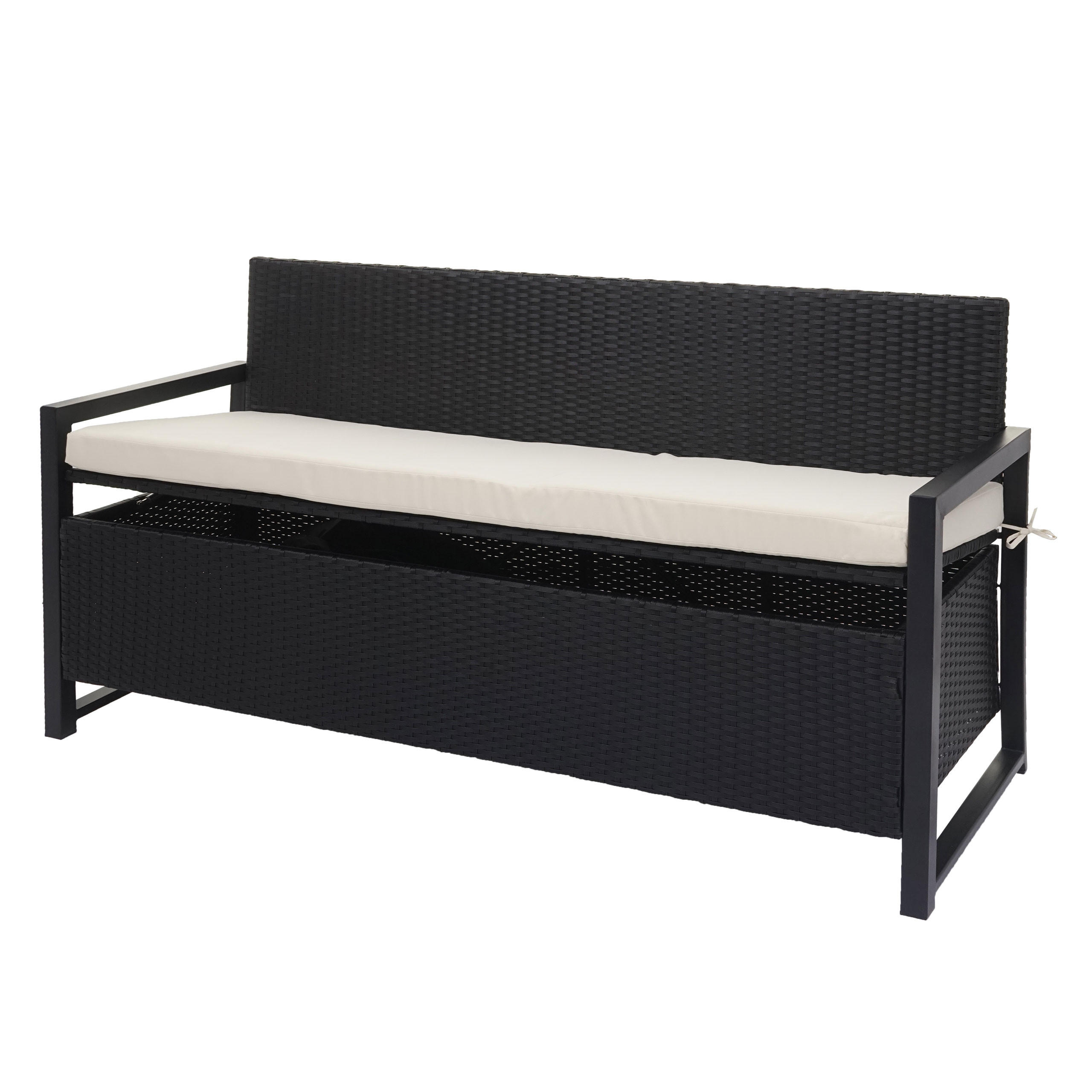 POLY-RATTAN 3ER SITZBANK Anthrazit, Cremeweiß - Anthrazit/Weiß, Kunststoff (164/87/57cm) - MCW