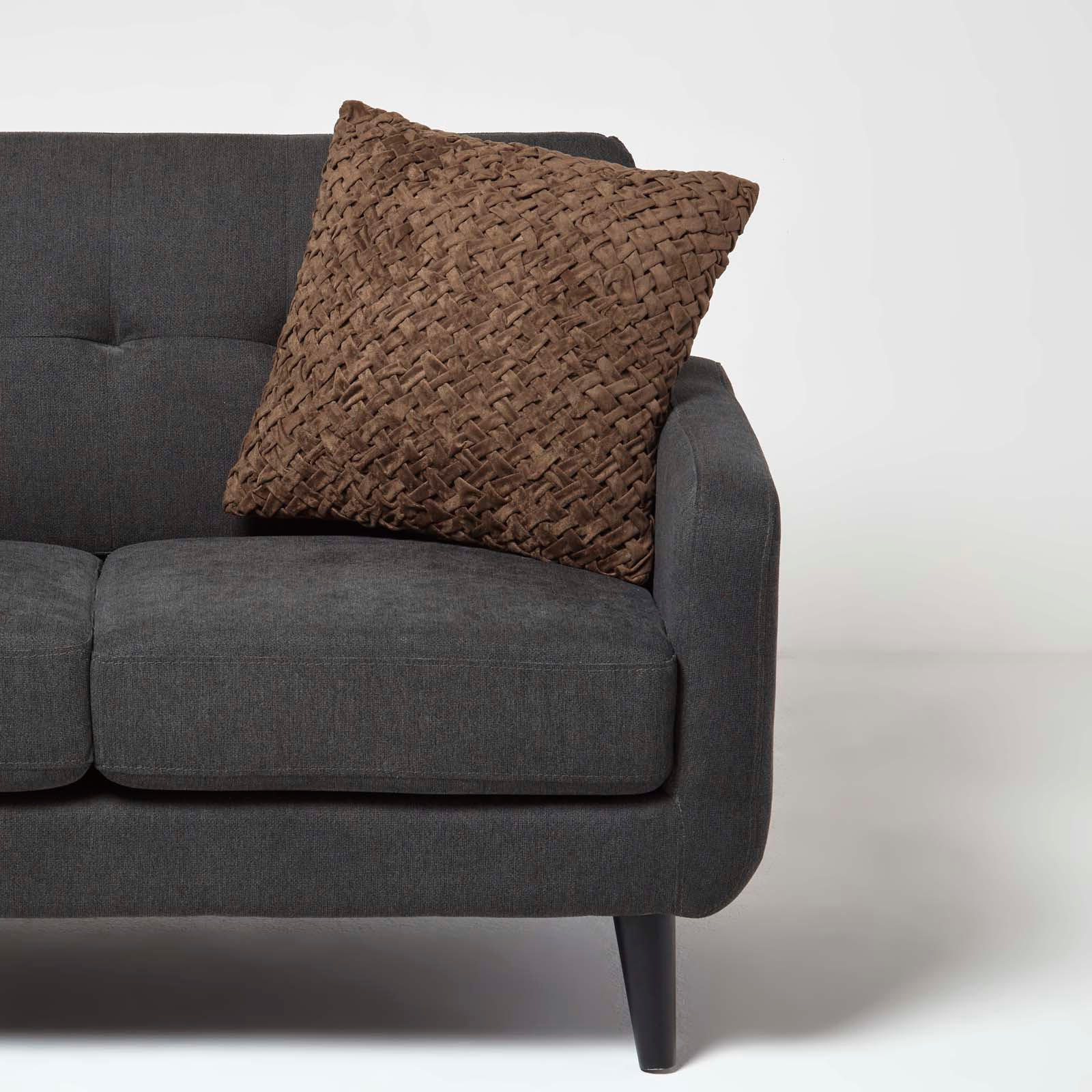 SAMTKISSEN Sofia braun 45/45 cm in Flechtoptik - Dunkelbraun, Textil (45/45cm) - Homescapes