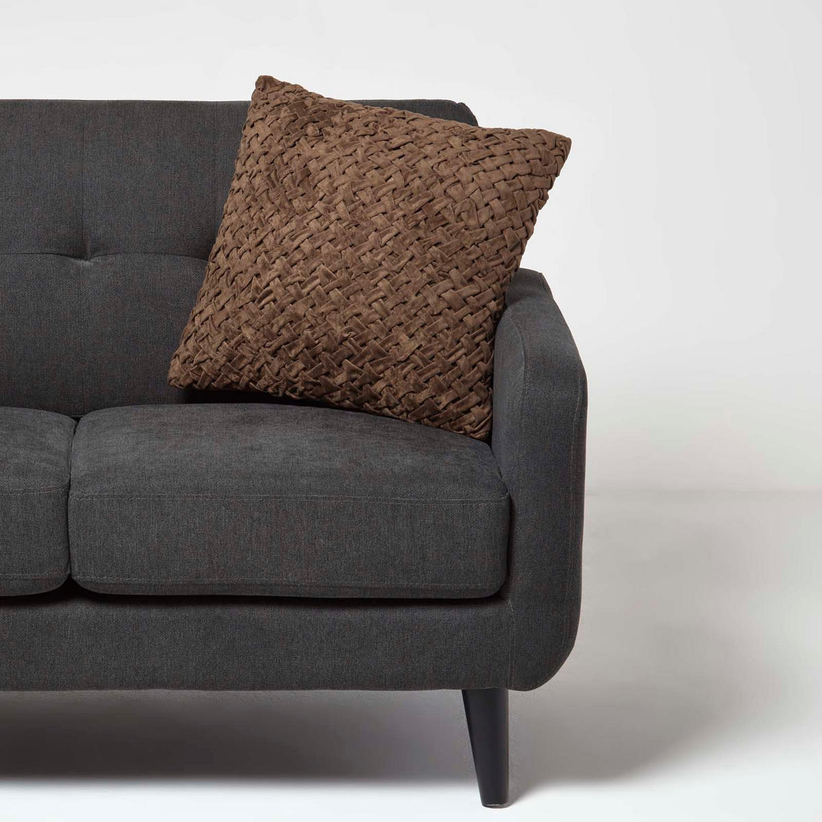 SAMTKISSEN Sofia braun 45/45 cm in Flechtoptik - Dunkelbraun, Textil (45/45cm) - Homescapes