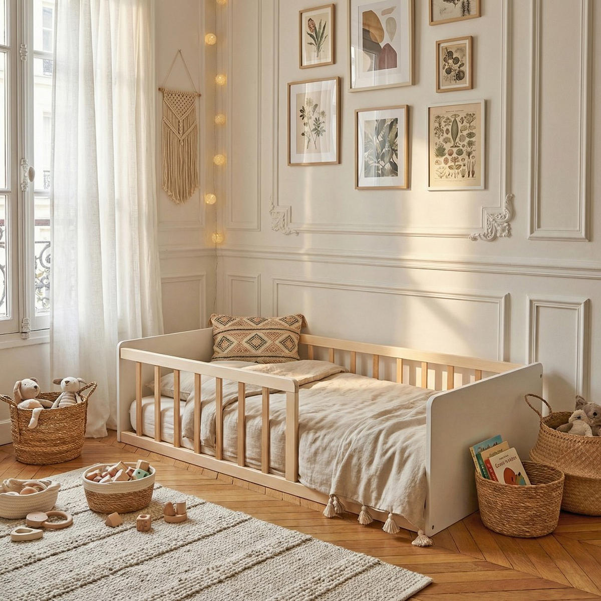 KINDERBETT PILOU / Bett 70x140 - Weiß und Hellholz - Multicolor, Holz (70/140cm) - Weber Industries