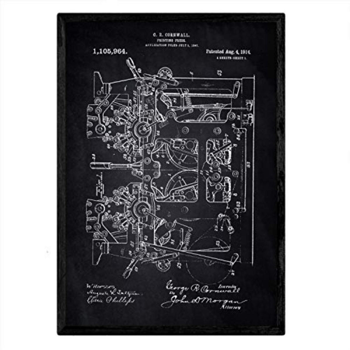 POSTER Druckmaschine Patent A3 Rahmenlos - Klar, Papier (29.7/5/42cm) - Nacnic