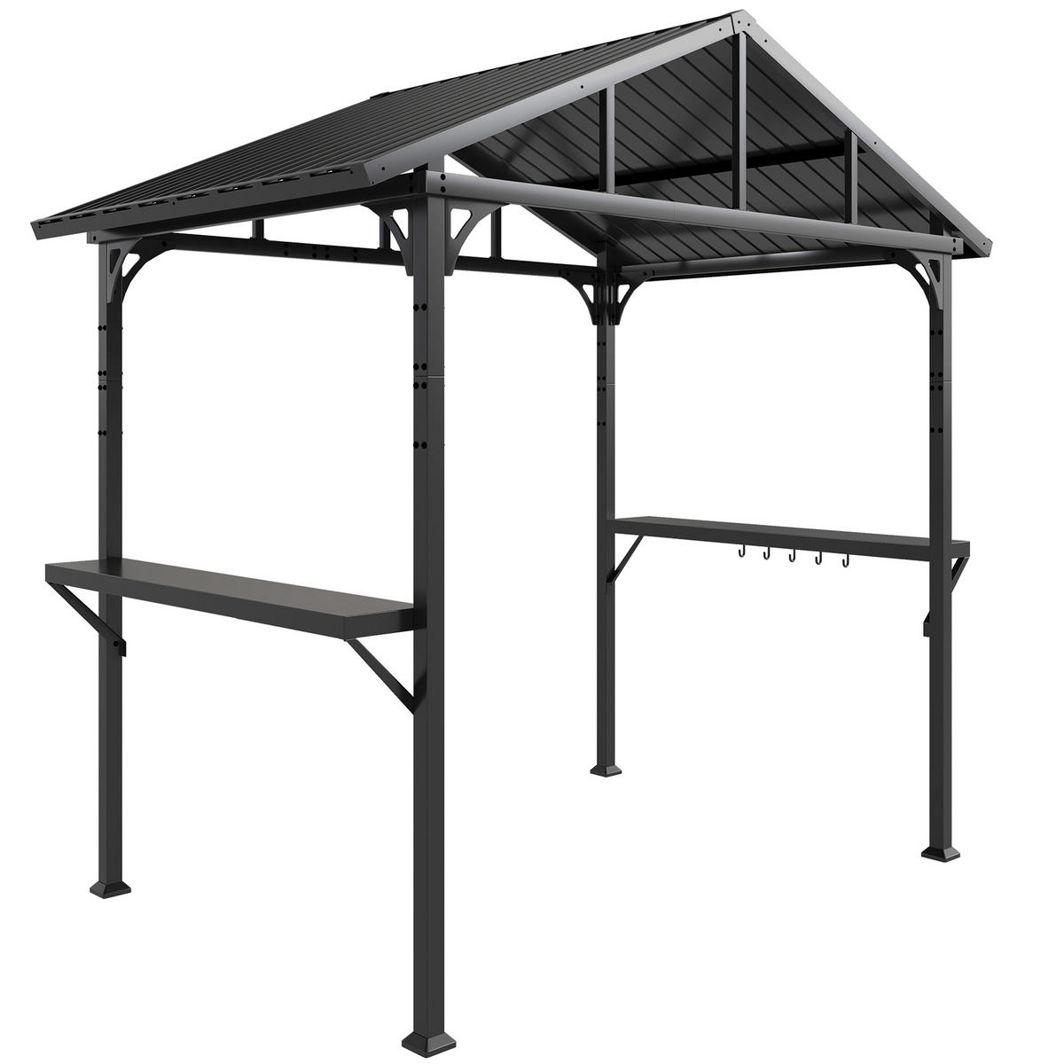 GRILLPAVILLON mit Ablage und Haken Dunkelgrau - Schwarz, Metall (156/248/252cm) - Outsunny