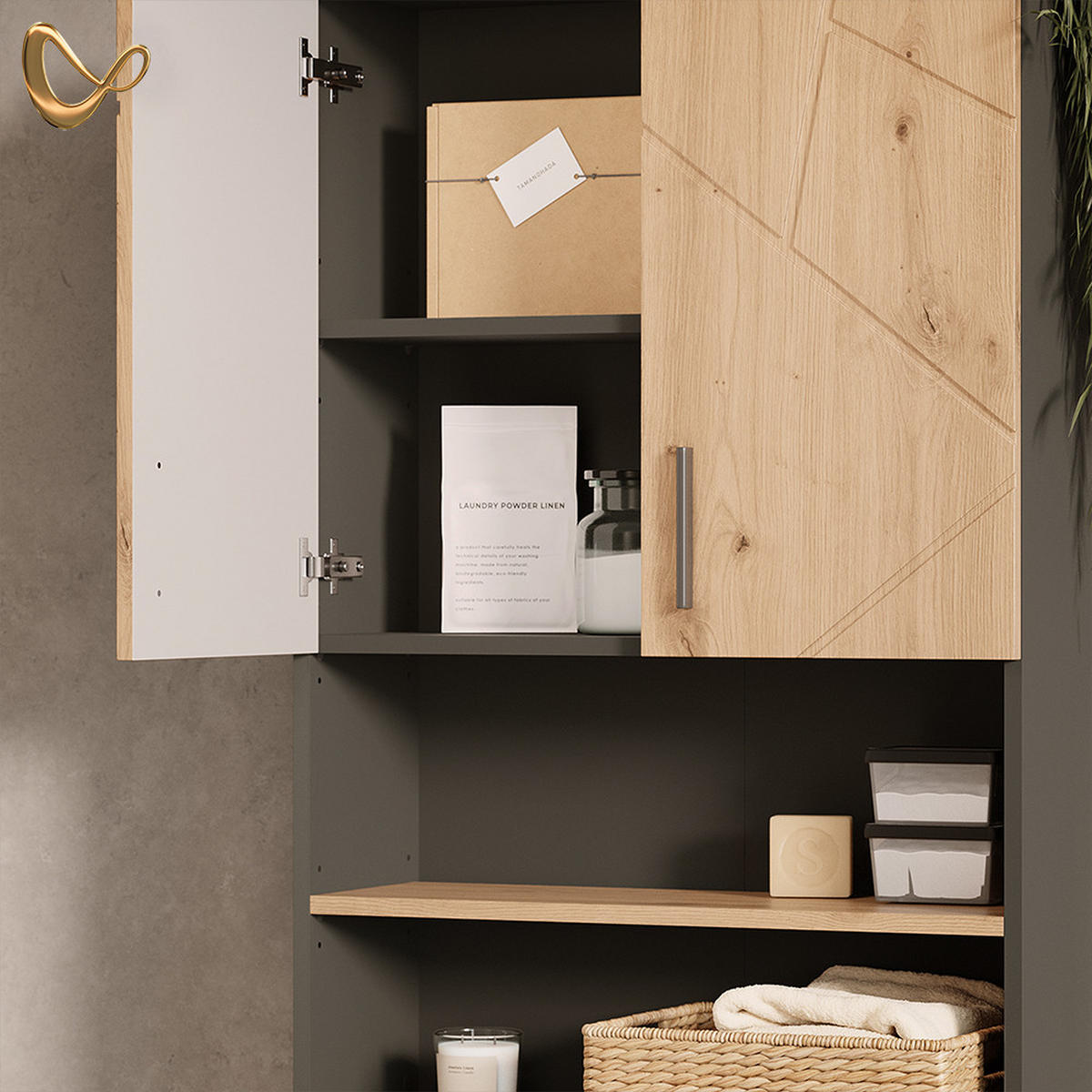 WASCHMASCHINENSCHRANK-SET Ronco, Anthrazit/Artisan-Eiche, 68 x 88.5 cm 2-teilig - Anthrazit/Eiche Artisan, Holzwerkstoff (68/88.5/60.1cm) - Livinity®
