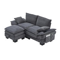 ECKSOFA aus Cord 190x132x84 cm in Dunkelgrau mit Hocker & USB-C - Dunkelgrau, Textil (132/190cm) - Modfu