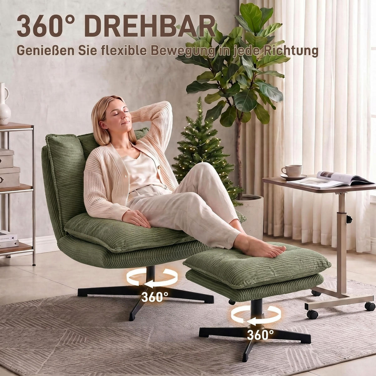 LOUNGESESSEL mit Hocker Polyester Grün - Schwarz/Grün, Textil/Metall (74/89/82cm) - HOMCOM