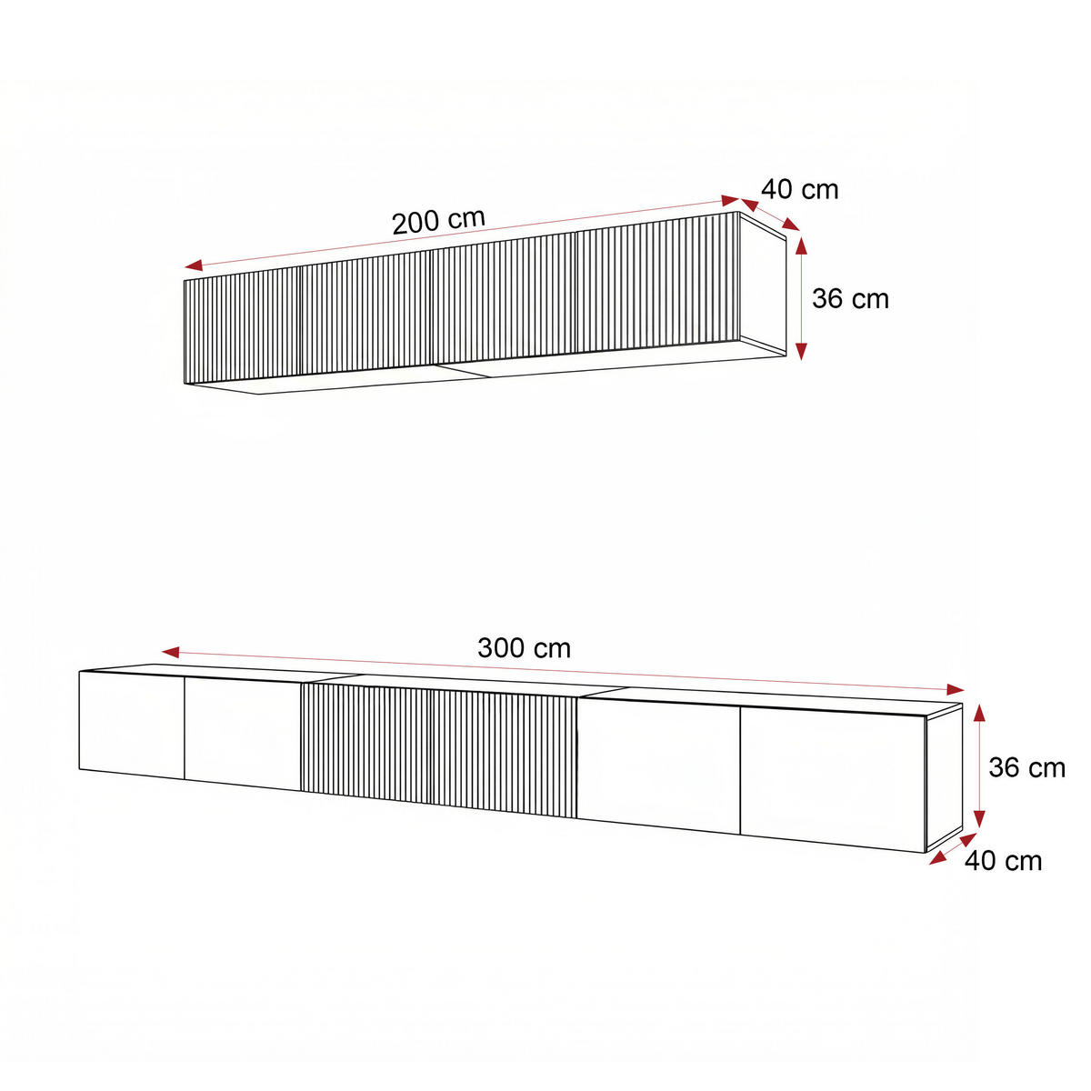 TV-LOWBOARD ANGEL VIII mit LED-Beleuchtung, 300 cm Weiß matt - Weiß, Holzwerkstoff (300/72/40cm) - Idohome