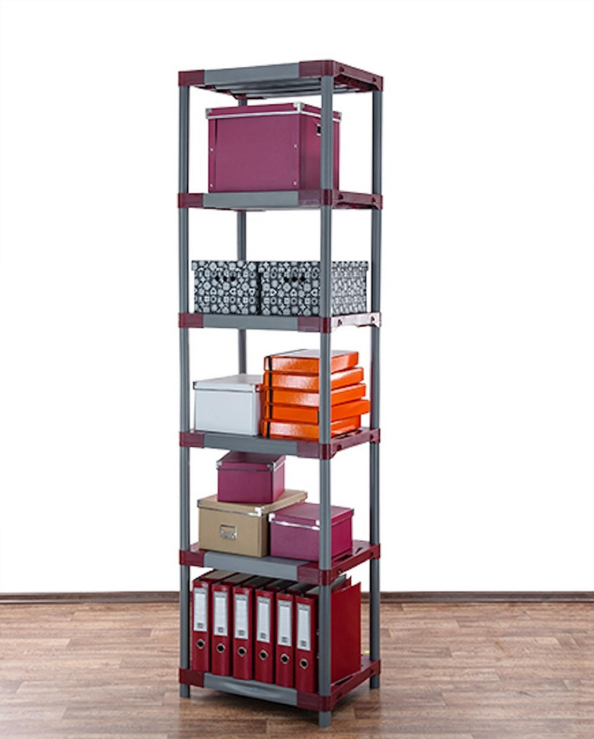 KUNSTSTOFFREGAL GREY BEAR Extra-Tall 220x60x46cm Fachlast 120kg Grau-Rot - Rot, Kunststoff (60/222/46cm) - PROREGAL