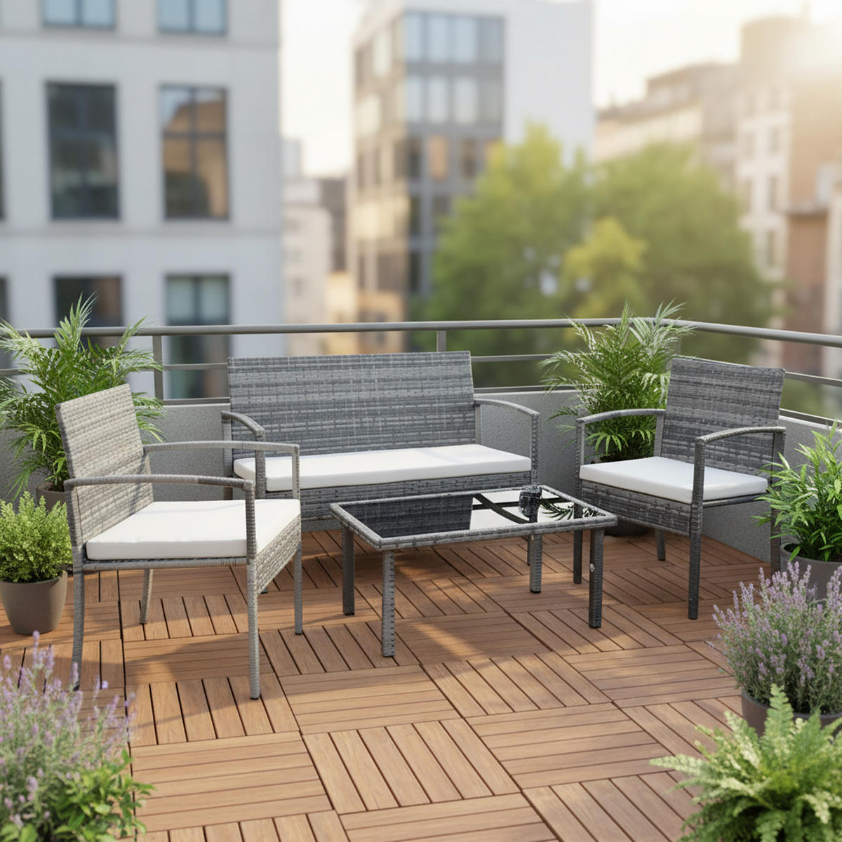 4-TLG.GARTENMÖBEL-SET - Grau, Glas/Kunststoff - Relaxdays