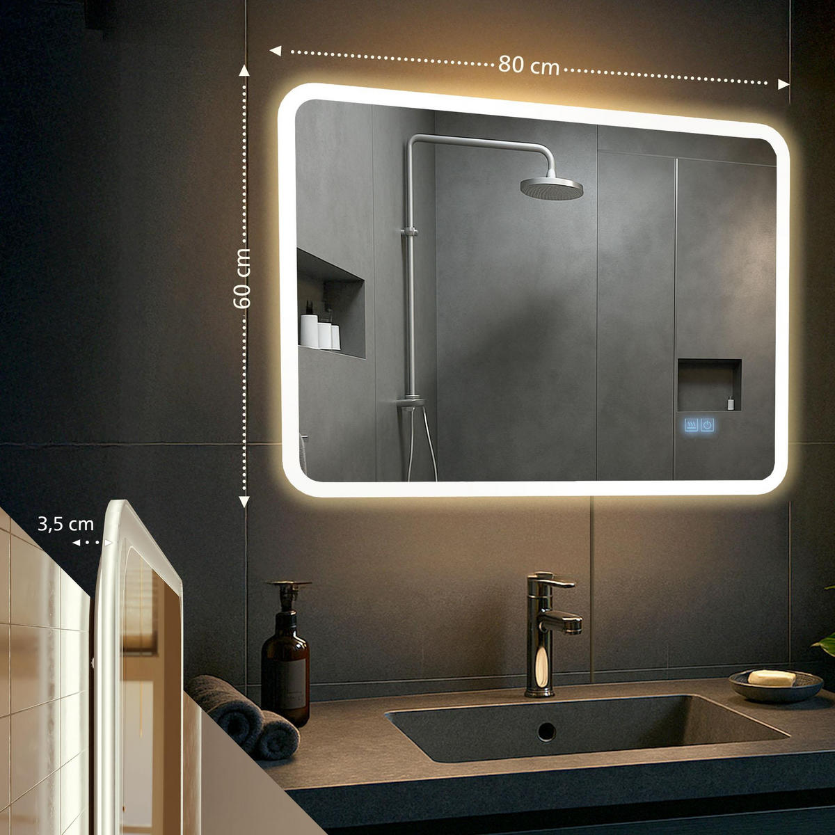 BADSPIEGEL Wien 60x80 Bluetooth 80x3,5x60cm Glas Klarglas Badezimmerspiegel - Klar, Glas (80/60/3.5cm) - DELUKE