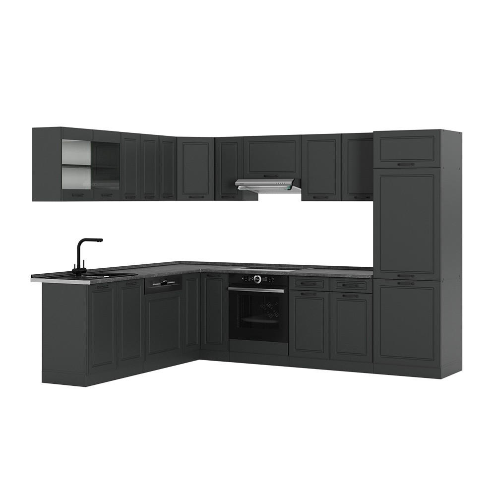 KOTNA KUHINJA R-Line, Antracitna podeželska hiša/Antracit, 287 x 227 cm, DP Antracit - antracit, leseni material (287/206.8/60cm) - Vicco