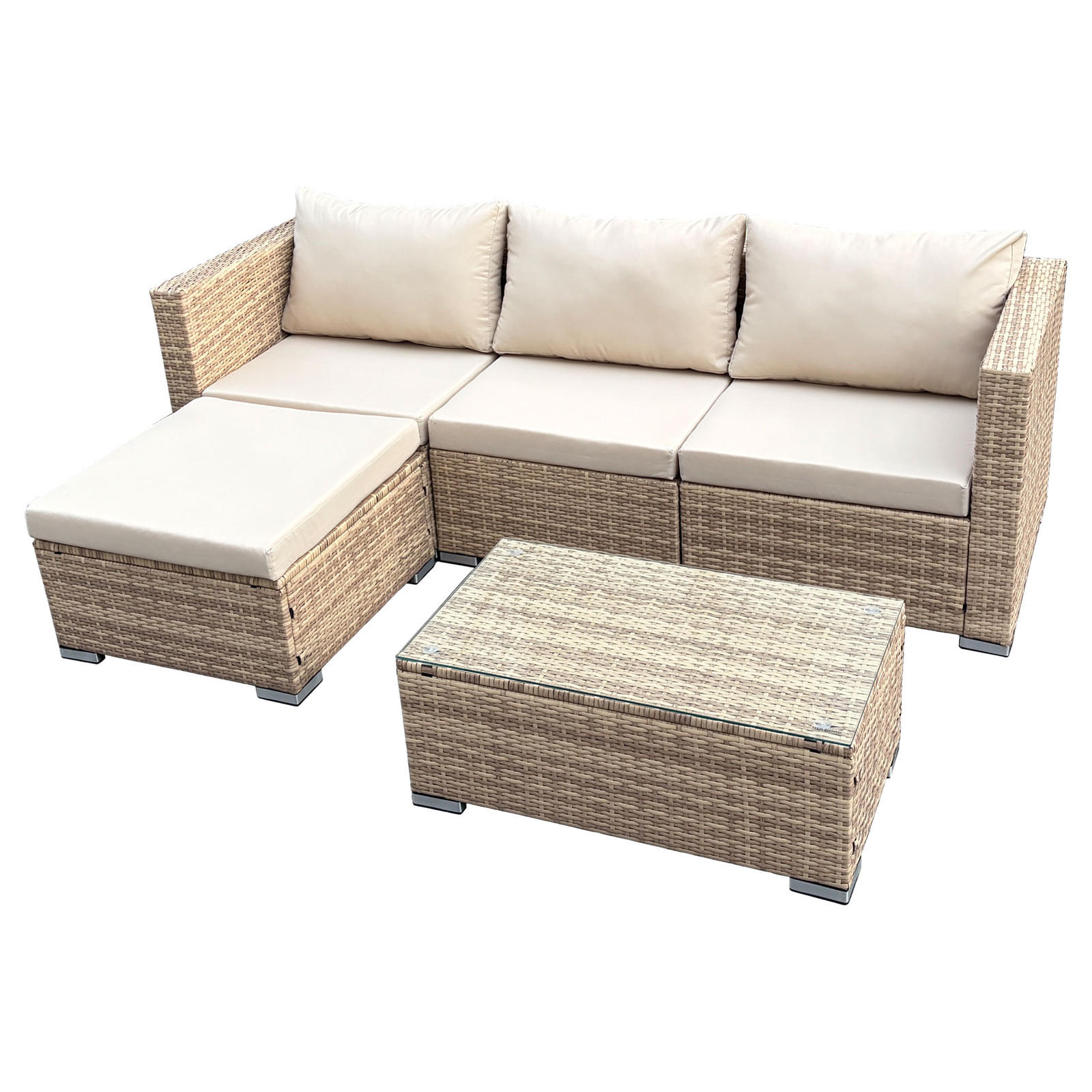 GARTENLOUNGE Queens Polyrattan Beige - Beige/Creme, Kunststoff - SVITA