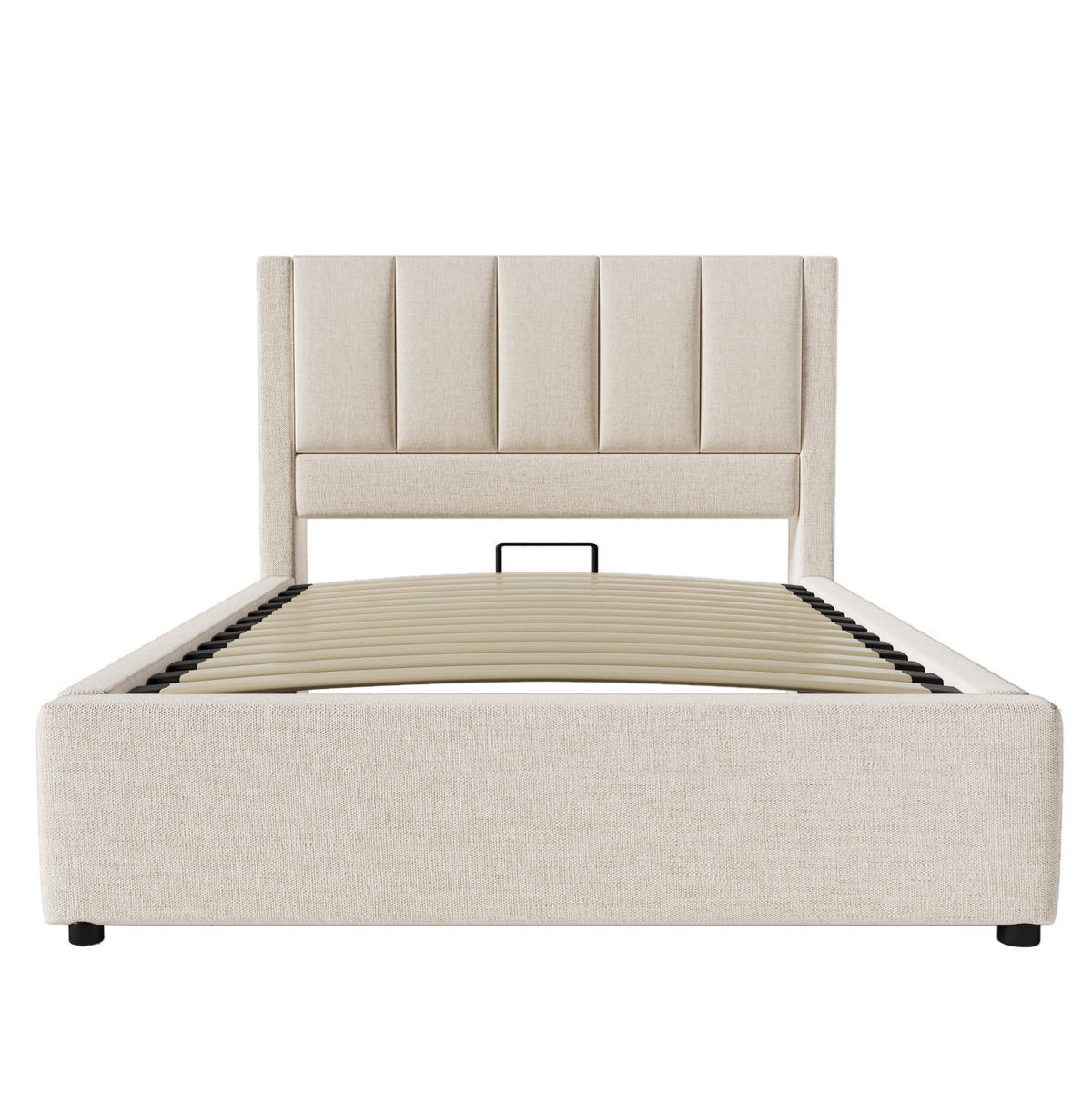 POLSTERBETT 90/200 cm mit Ladestation, verstecktem Becherhalter und hydraulischem Stauraum, Leinen Beige - Grau, Textil (90/200cm) - Redom