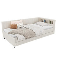 POLSTERBETT mit LED-Beleuchtung 90/200 cm mit Ausziehbett und USB, Beige - Beige, Textil (90/200cm) - BEAOK