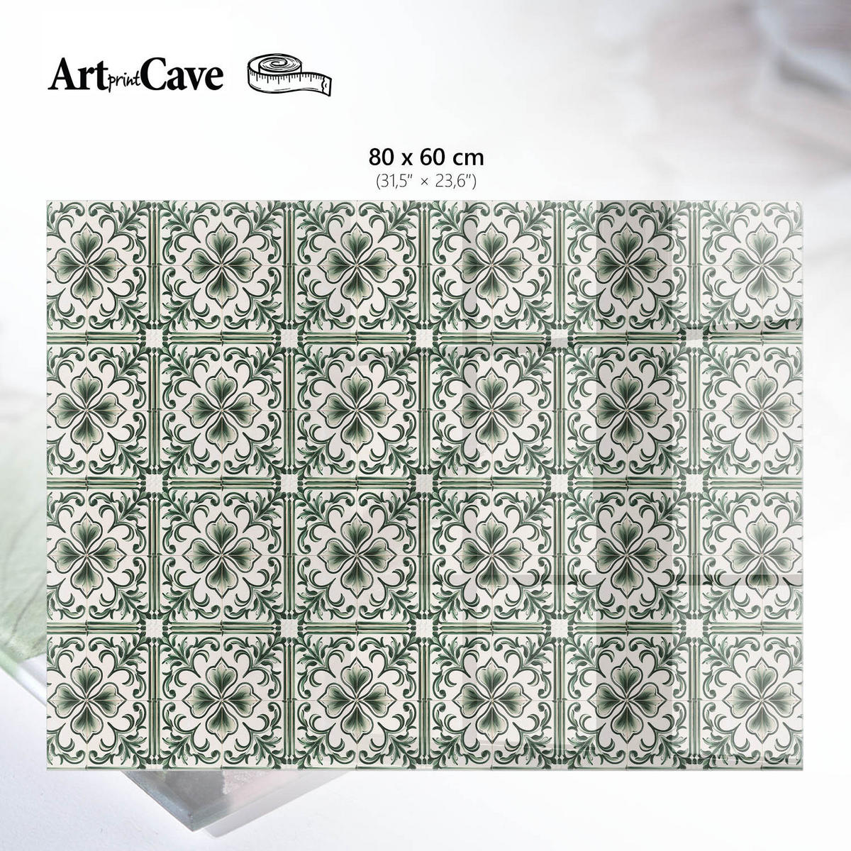 GLASPLATTE 80x60 cm – Fliesenornamente - Grün, Glas (0.4/80/60cm) - ArtPrintCave