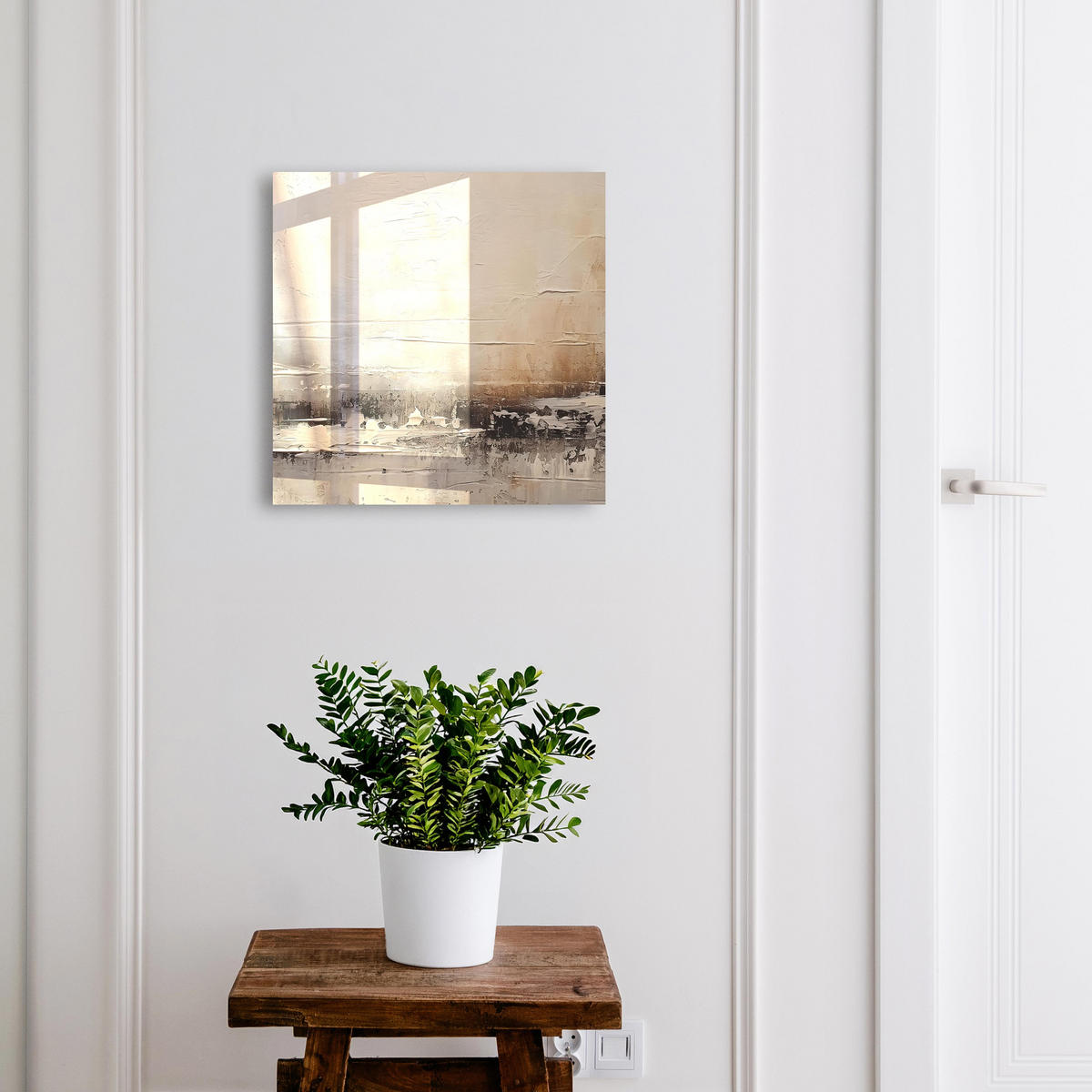 SCHLÜSSELBOX Weiß 30x30 cm – Türöffnung nach rechts - Abstrakte Landschaftsmalerei - Beige, Metall (30/30/5cm) - TULUP