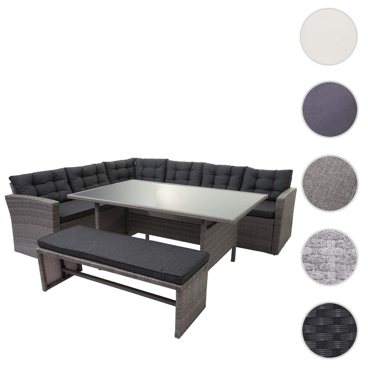 POLY-RATTAN-GARNITUR Grau - Grau, Kunststoff - MCW