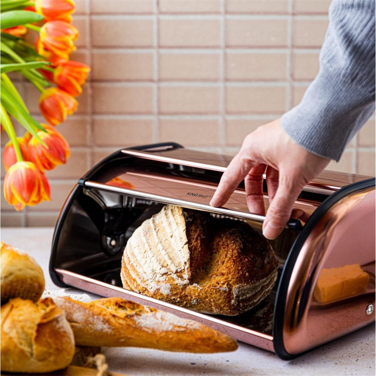 BROTKASTEN Gold 44/27/18.5 cm KH1870 - Goldfarben, Metall (27/18.5/44cm) - Kinghoff 
