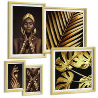 BILDER SET 5er Set - 50x50 cm & 20x30 cm & 40x60 cm Goldrahmen - Künstlerische Porträts von Frauen - Goldfarben, Kunststoff (40/60cm) - TULUP