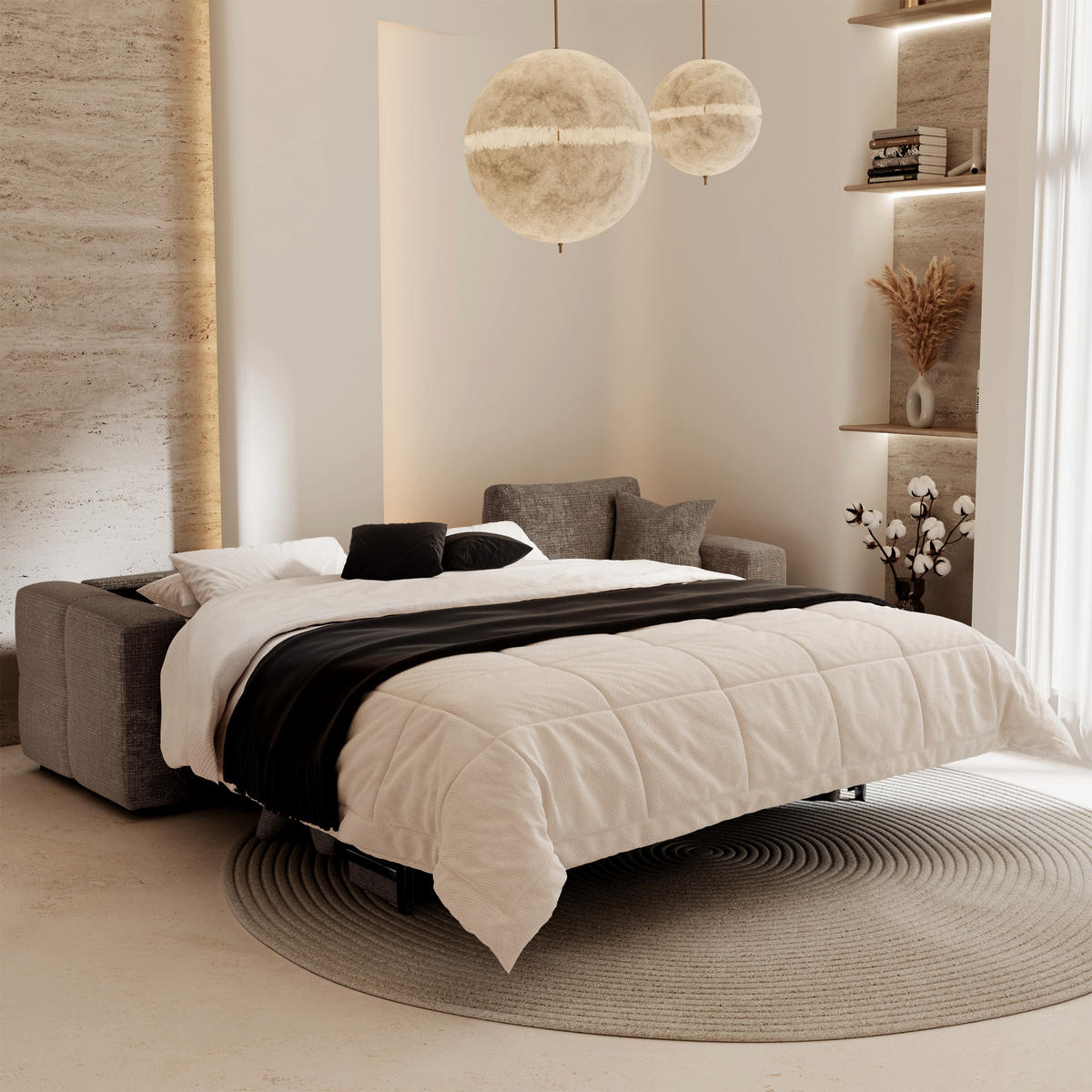 ECKSOFA rechtwinklig VIBE Geprägter Samt Taupe 286cm - Taupe, Textil (286/165cm) - Premium Interiors