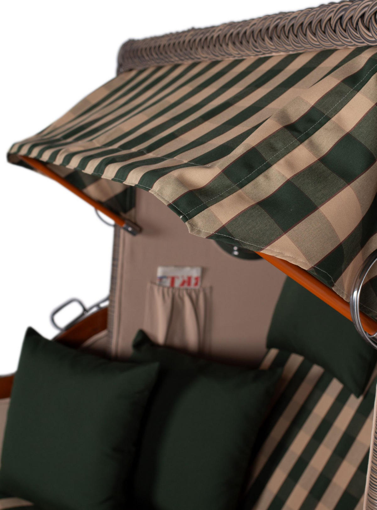 STRANDKORB Komplettset: Ammersee Mahagoni Bullauge - PE grau - Modell 506 - Beige/Grün, Holz/Kunststoff (125/165/80cm) - bene living