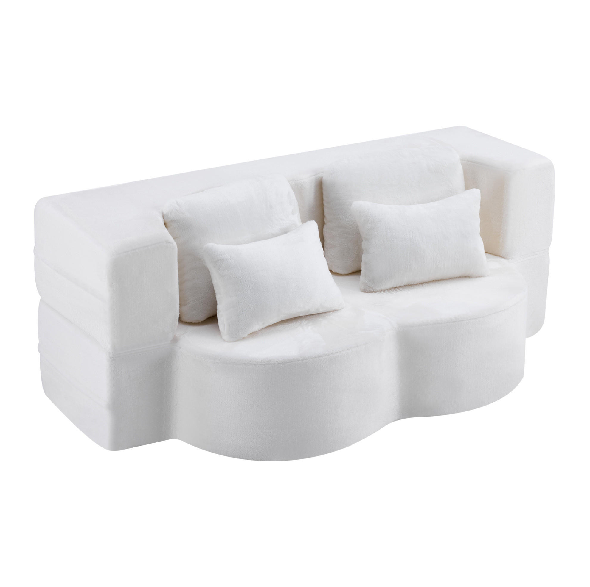 Modfu ROZKLÁDACÍ futon z pěny a pružin 198x60x76 cm bílý, skládací víceúčelové provedení s měkkým plyšovým potahem