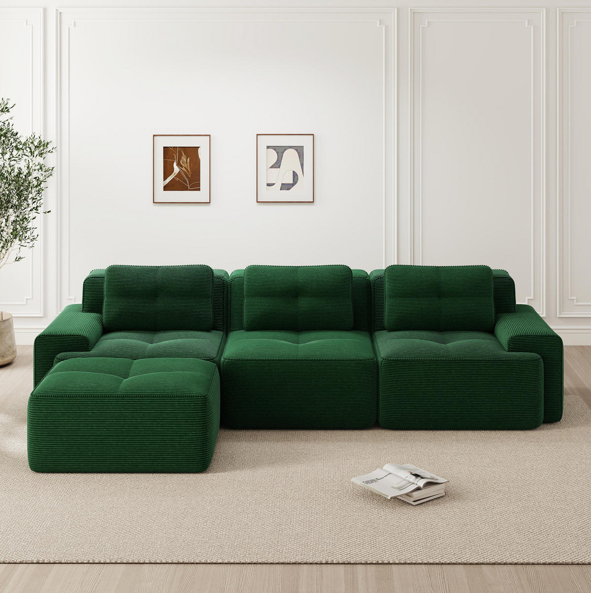 ECKSOFA aus Cord in Grün mit boneless Design - Grün, Textil (177/293cm) - Modfu