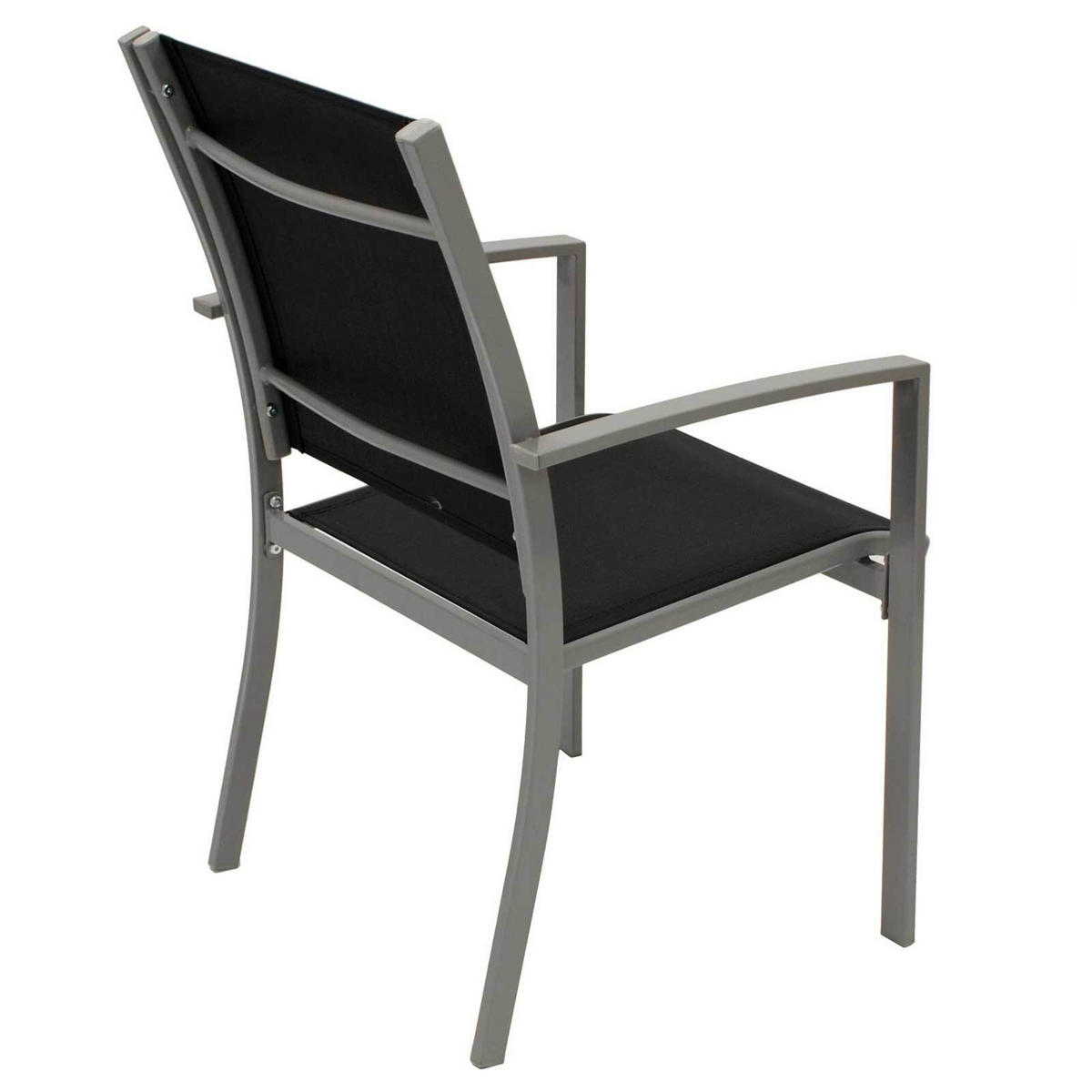 GARTENSTUHL Leeds, Metall silber + Textilgewebe schwarz, 4-er Set - Grau, Metall (55/89/64cm) - TPFGarden