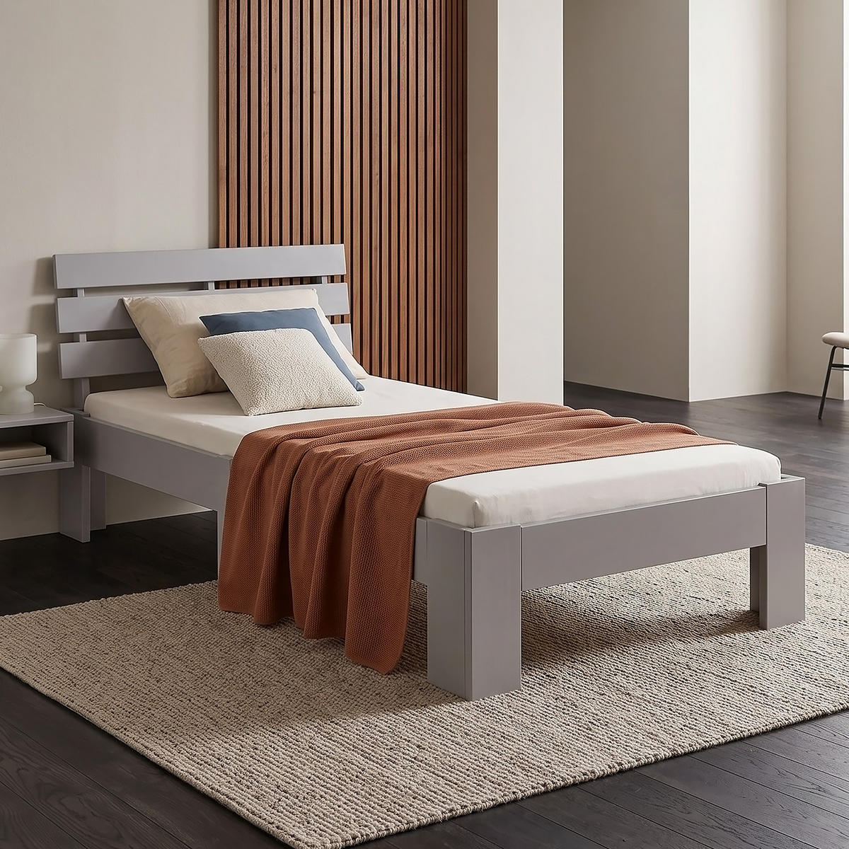 HOLZBETT Grau 90/200 cm Jugendbett mit Federkernmatratze - Grau, Holz (90/200cm) - Homestyle4u