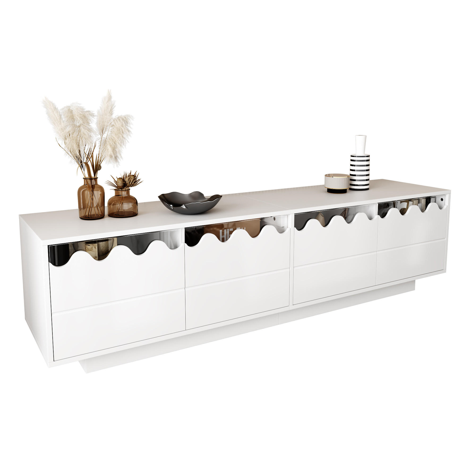 LOWBOARD 170/40/45 cm aus MDF und Spanplatte mit Wellen-Design Weiß - Weiß, Holzwerkstoff (170/40/45cm) - Modenvie