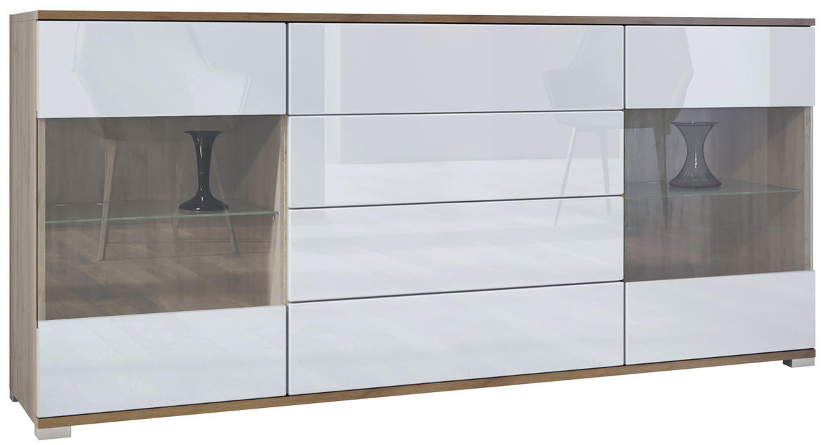 SIDEBOARD Bari Weiß Hochglanz - Weiß Hochglanz, Holzwerkstoff (166.5/75.5/35cm) - Vladon