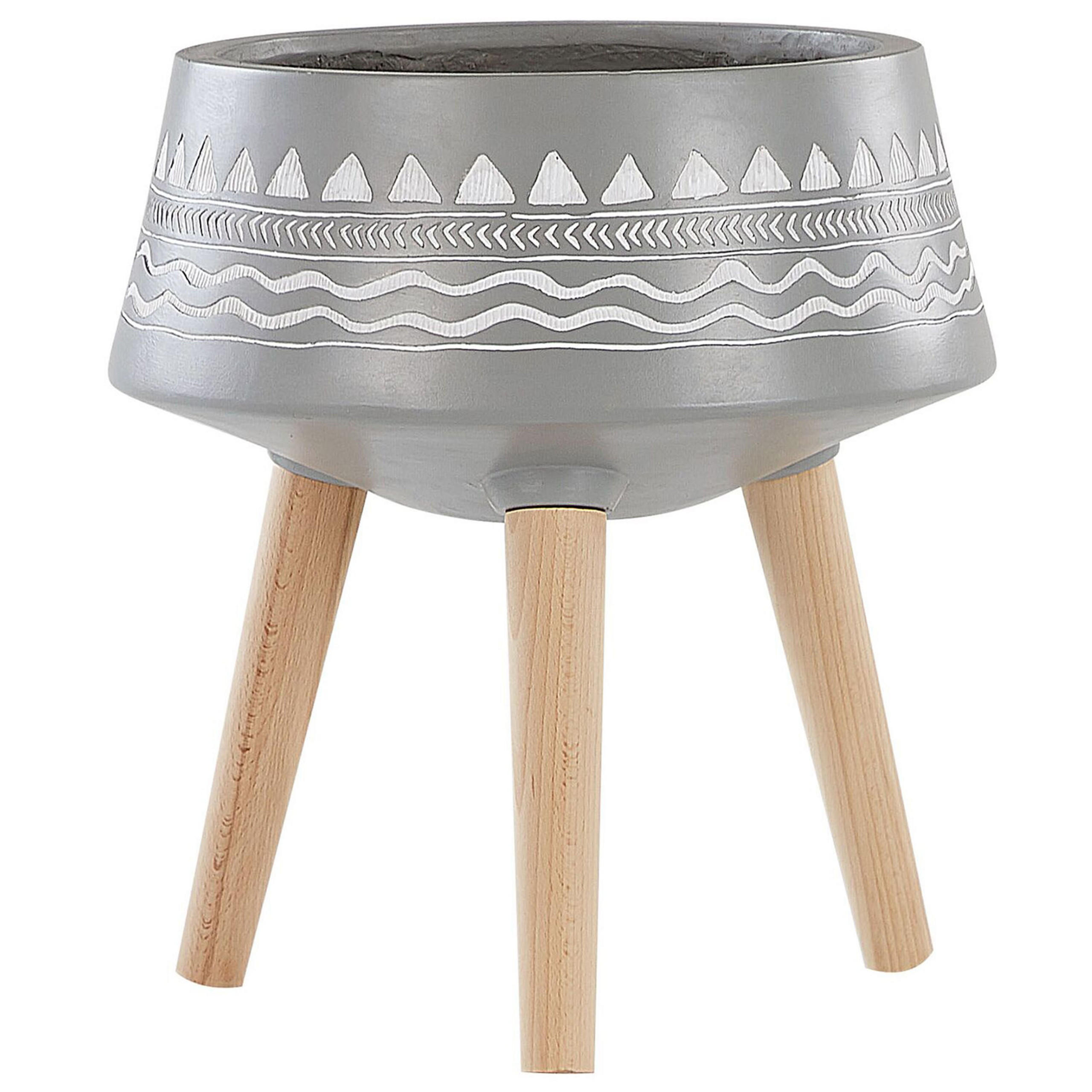 PFLANZENSTÄNDER hellgrau mit Holzbeinen 44 cm Weria - Hellbraun/Hellgrau, Stein (44cm) - Beliani