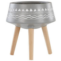 PFLANZENSTÄNDER hellgrau mit Holzbeinen 44 cm Weria - Hellbraun/Hellgrau, Stein (44cm) - Beliani