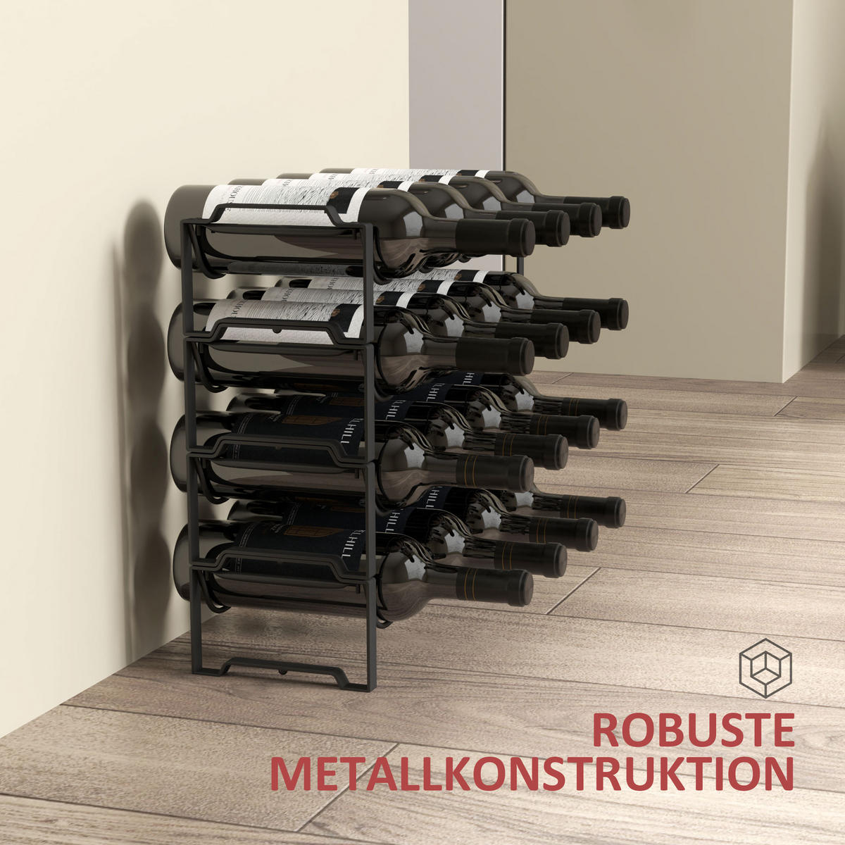 WEINREGAL für 16 Weinflaschen, Schwarz - Schwarz, Metall (42.5/41/16.5cm) - HOMCOM