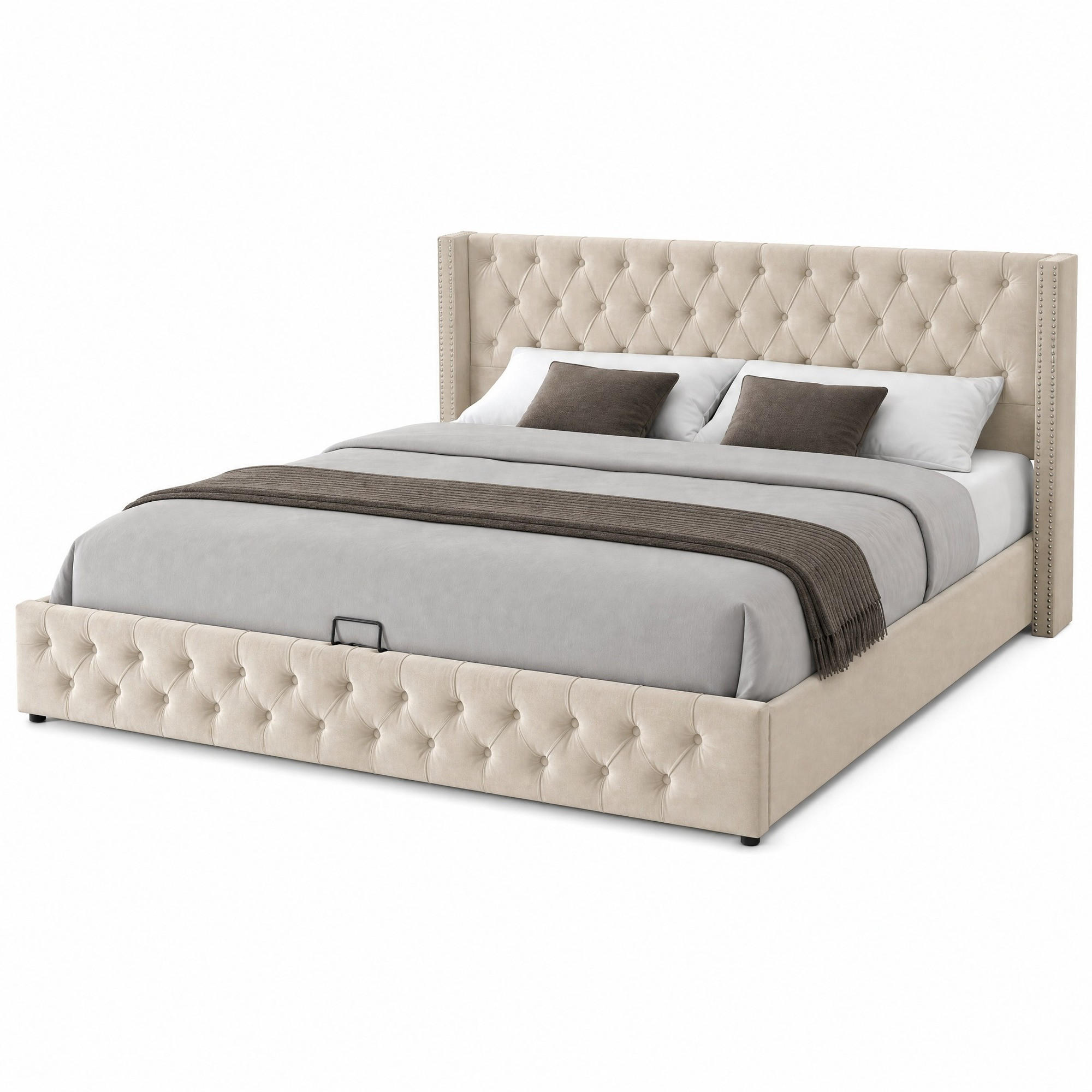 POLSTERBETT 180/200 mit hydraulischem Bettkasten, Chesterfield-Steppung und Lattenrost in Beige - Beige, Holzwerkstoff/Textil (180/200cm) - EVRYAE