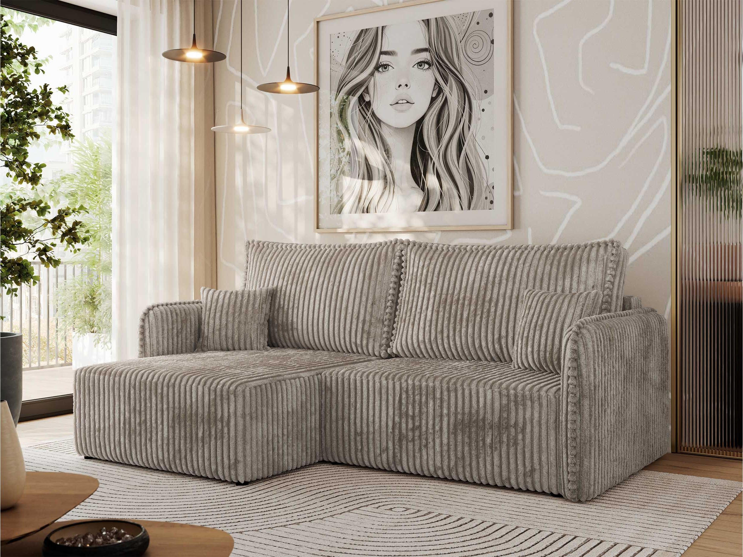 ECKSCHLAFSOFA MESTO L Hellbraun Cord - links - Hellbraun/Schwarz, Kunststoff/Textil (227/147cm) - MKS