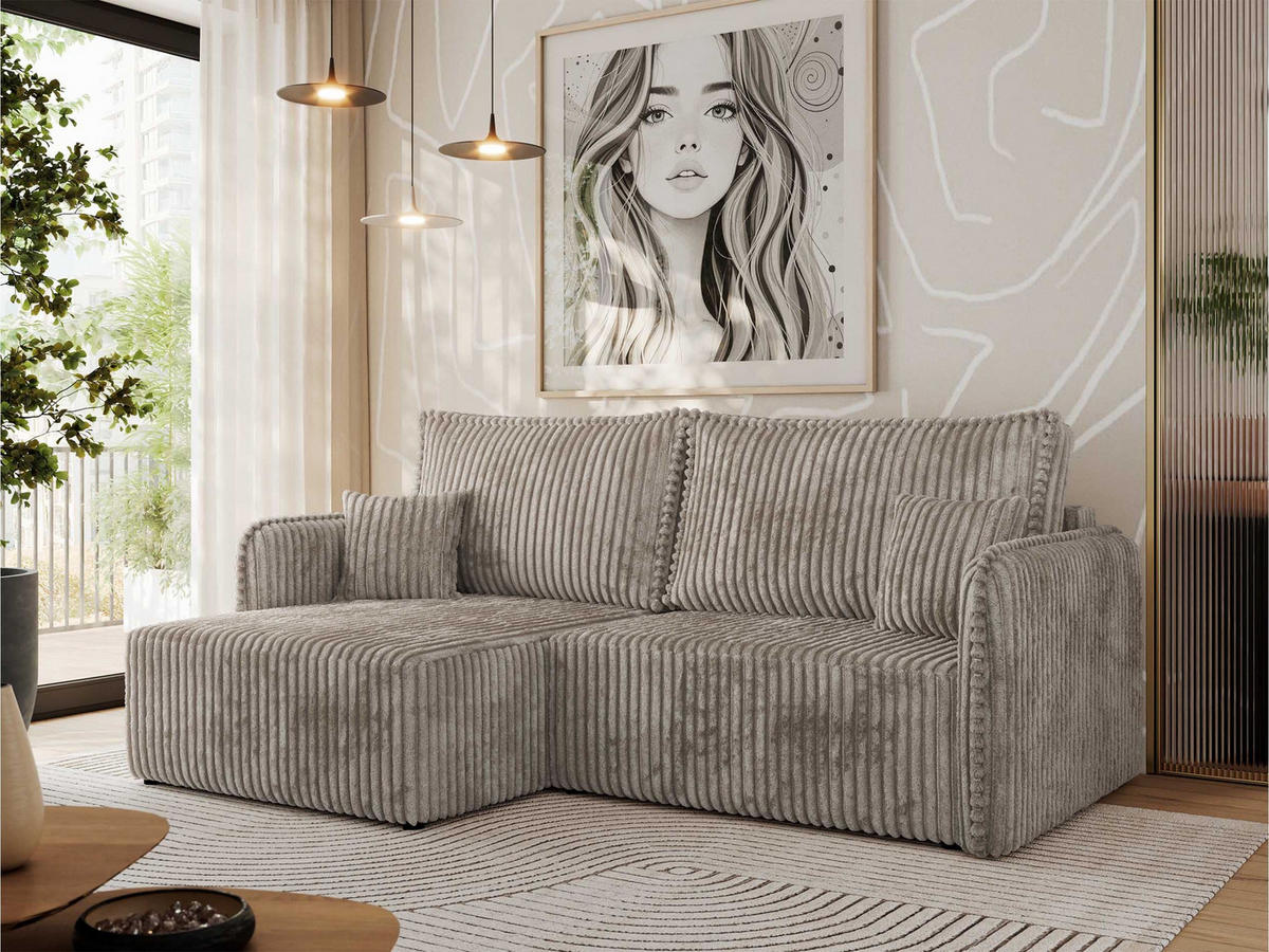 ECKSCHLAFSOFA MESTO L Hellbraun Cord - links - Hellbraun/Schwarz, Kunststoff/Textil (227/147cm) - MKS