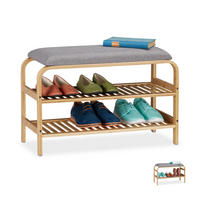 SCHUHBANK - Hellbraun, Holz/Textil (69/46/30cm) - Relaxdays