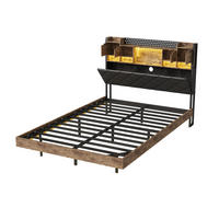 POLSTERBETT 140x200 cm mit LED & USB, Doppelbett mit Kopfteil Stauraum, Schwebebett Holzoptik Metall - Schwarz, Metall (140/200cm) - EuroLiving