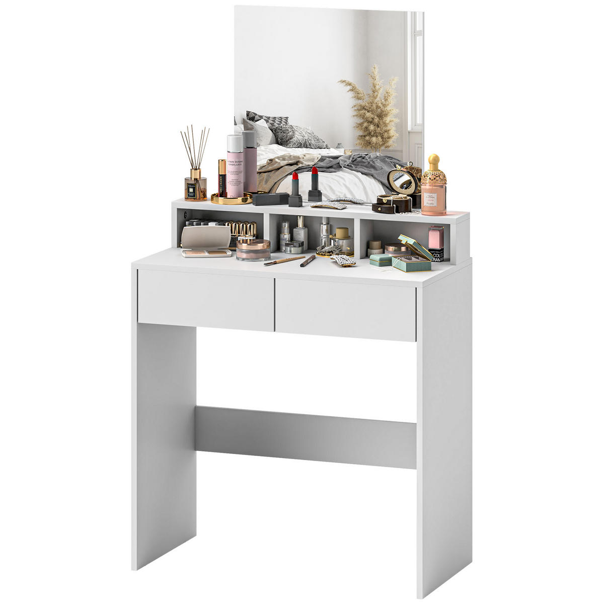 SCHMINKTISCH DE-18294 mit 2 Schubladen & 3 offenen Fächern Weiß - Weiß, Holzwerkstoff (38/135/75cm) - ComfortXL